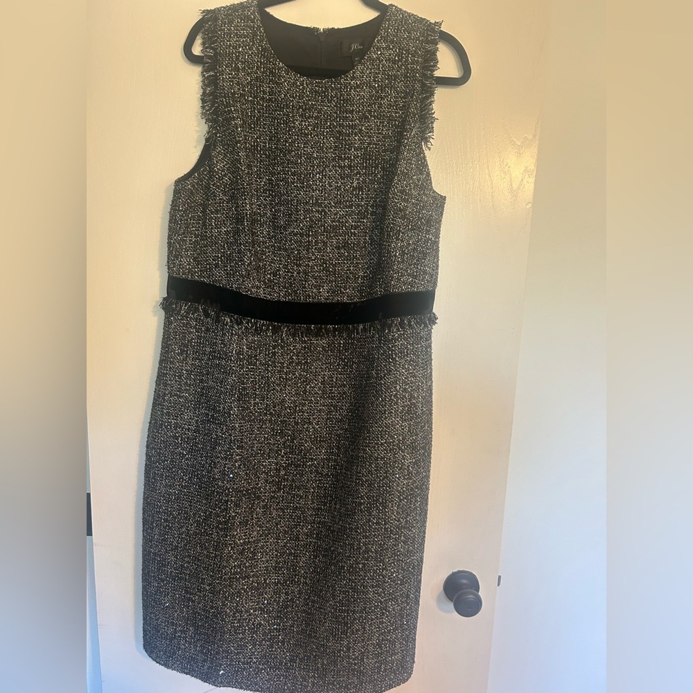 J. Crew Black and Gray Tweed Midi Dress